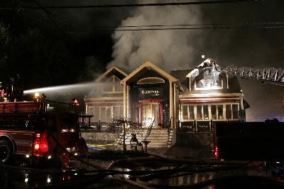 TL-14 in operation knocking down flames at Deer Park Tavern Fire in Katonah. Photo by Frank Becerra. (1/26/10)